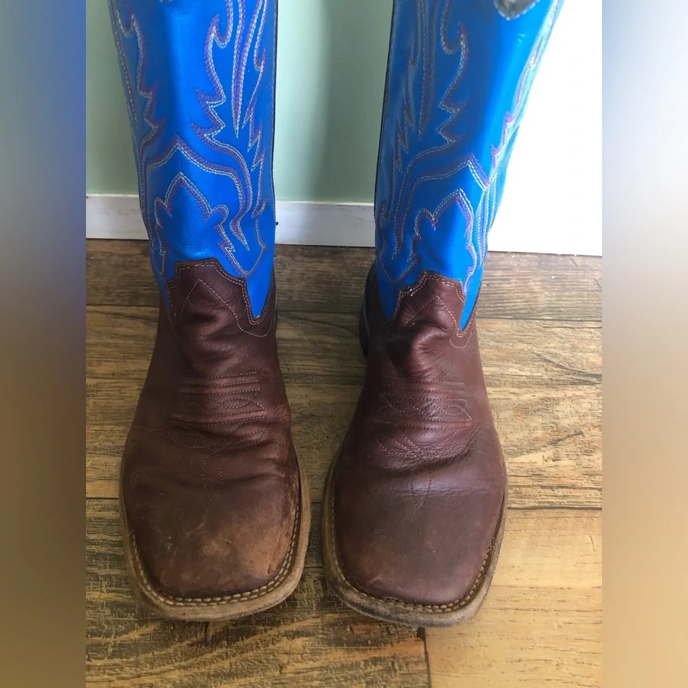 Old West Cowboy Boots Boys Square Toe 5 Youth Blue Thunder Oil BSY1840